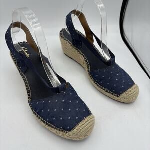 Clarks Artisan Shoes Womens 9 Petrina Kaelie Blue Canvas Sandals Espadrille Wedg